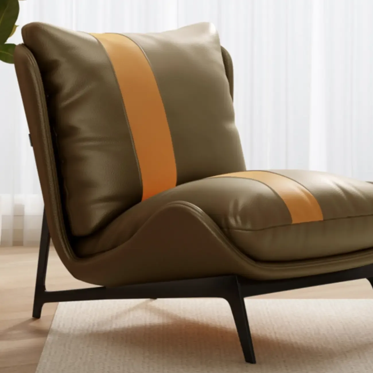 Modern Cat-Resistant Leather Striped Accent Chair
