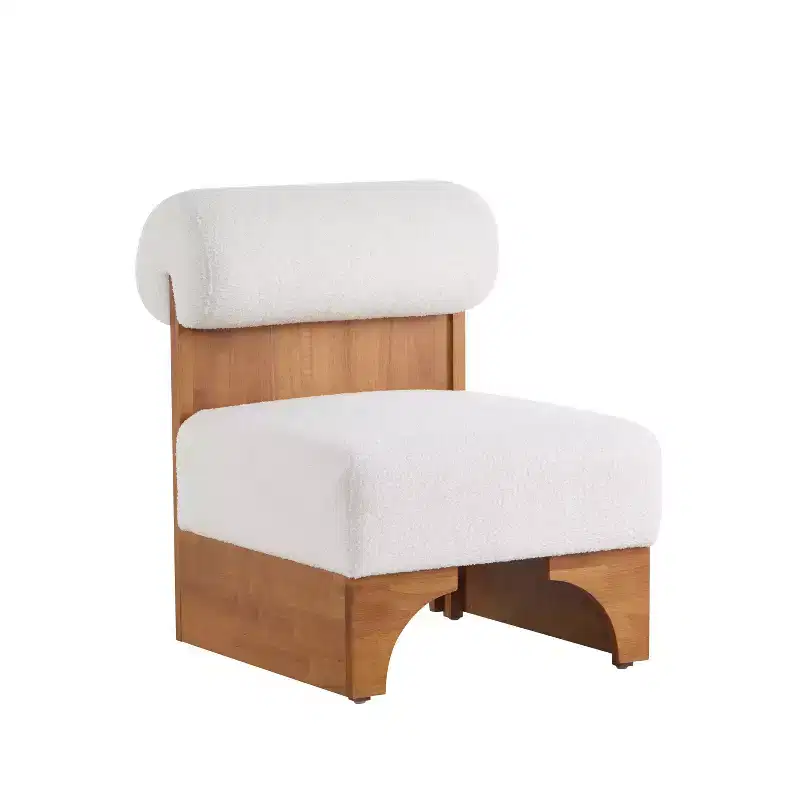 Vatros Modern Boucle Lounge Chair with Solid Wood Frame and Rolled Backrest