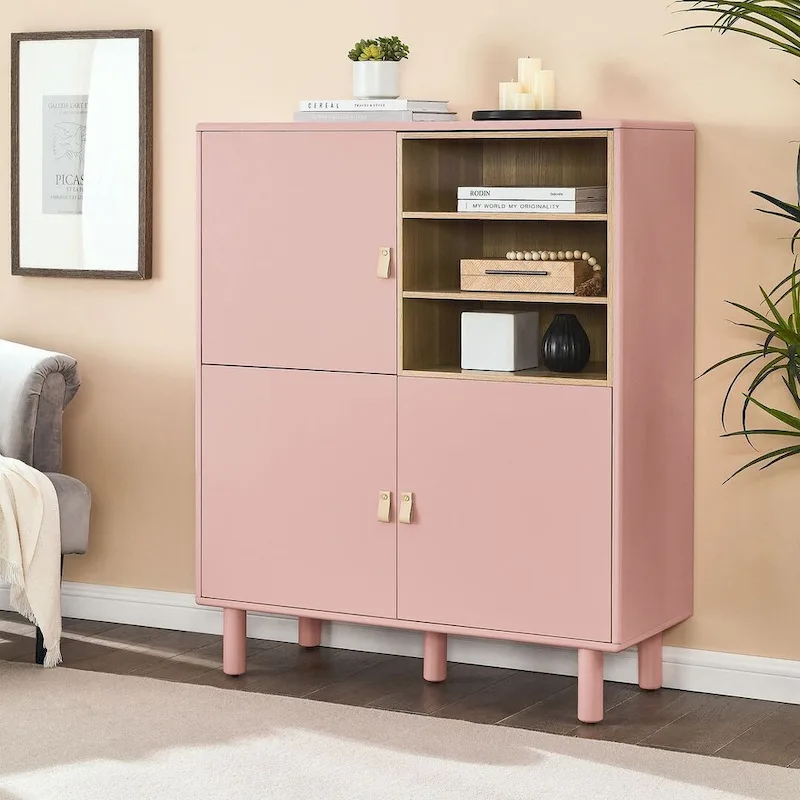 3-Door Storage Cabinet with Leather Handle – Blue / Pink / White, for 1 Person