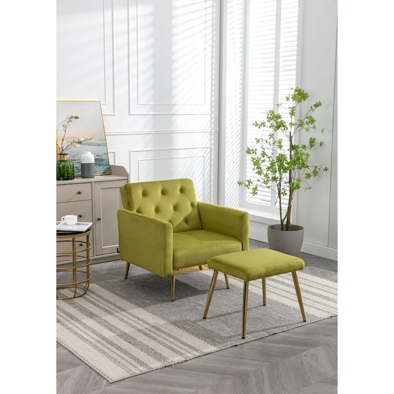 Olive Green 32.28 Tufted Accent Chair with Ottoman