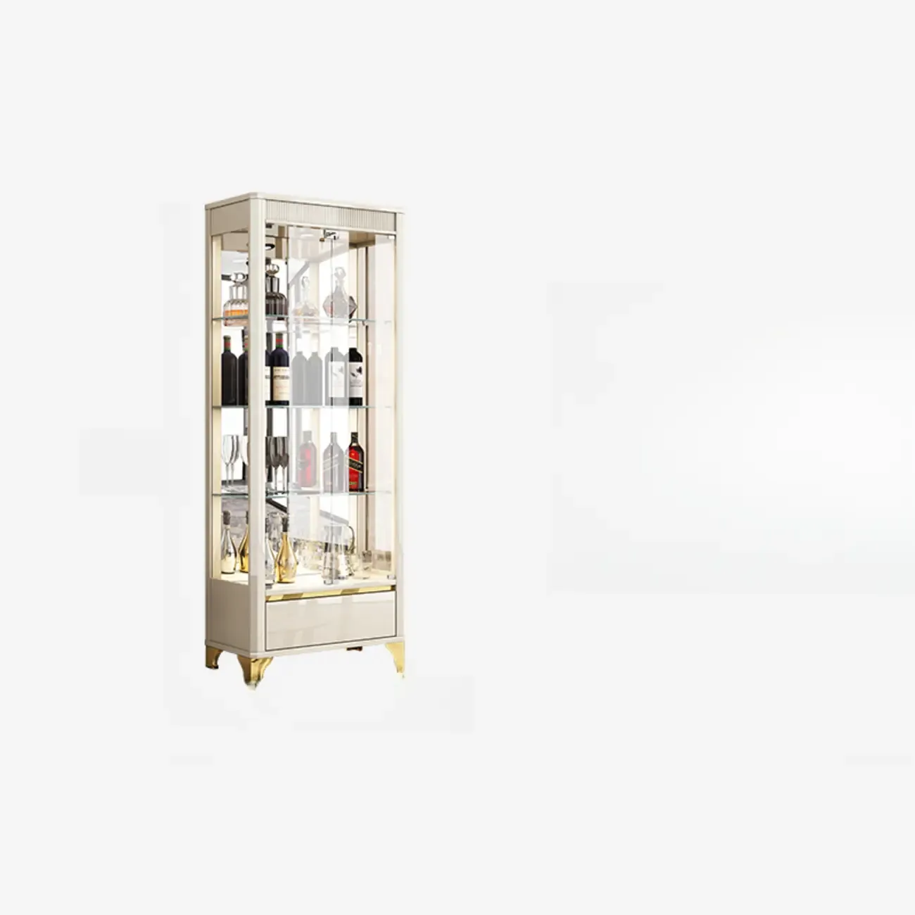Elegant Black Gold Legs Glass Display Cabinet