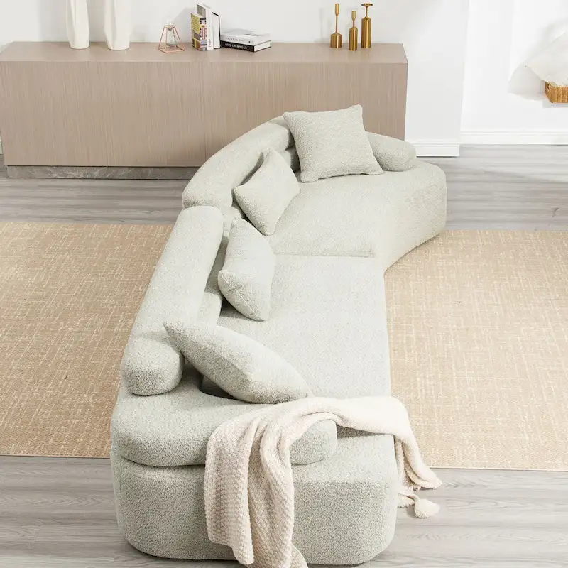 Modern Boucle 4-Seater Upholstered Sectional Sofa with 4 Pillows