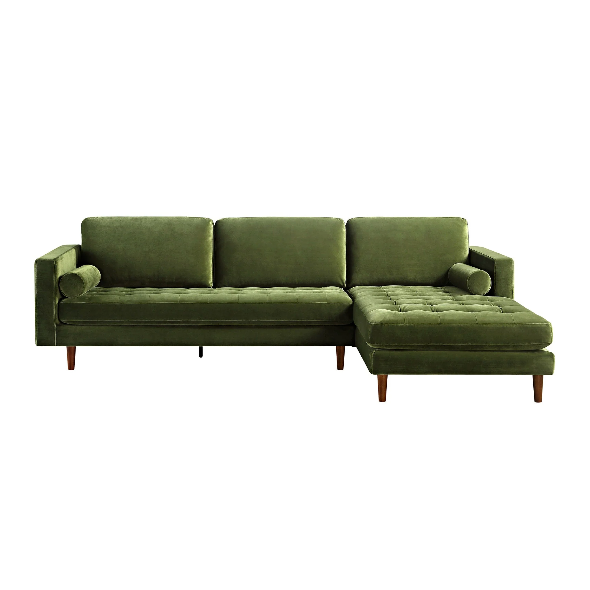 Moss Green Velvet Grand 4-Seater Chaise End Sofa, Right Hand Facing