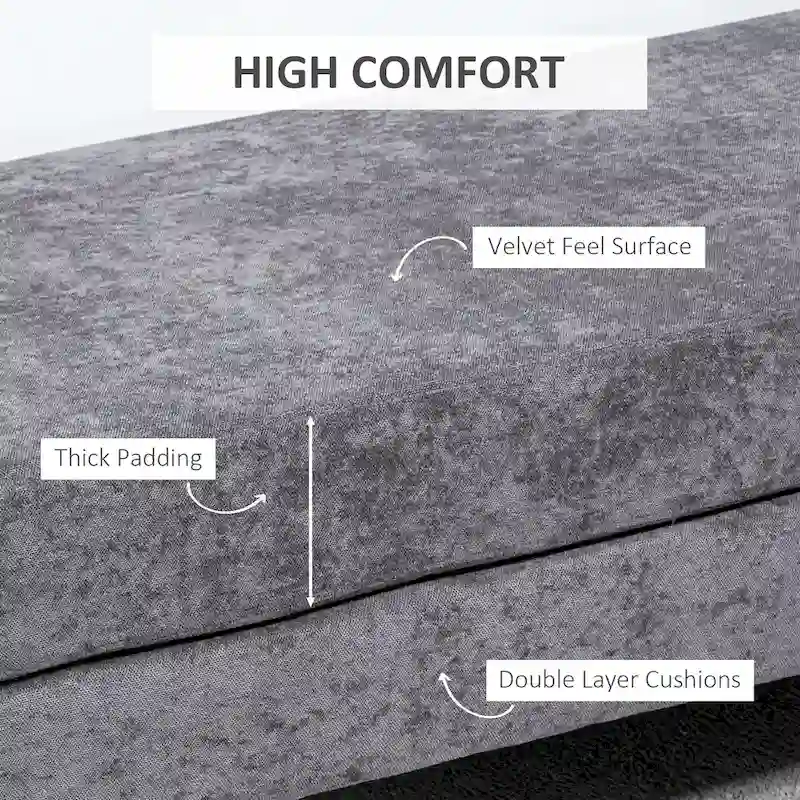 48 End of Bed Bench, Upholstered Entryway Bench with Double Layer Seat Cushions and Steel Legs, Bedroom Bench, Dark Gray