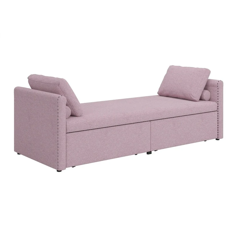 Modern Upholstered Chaise Lounger Daybed Small Single Daybed with 2 Drawers, No Mattress Needed