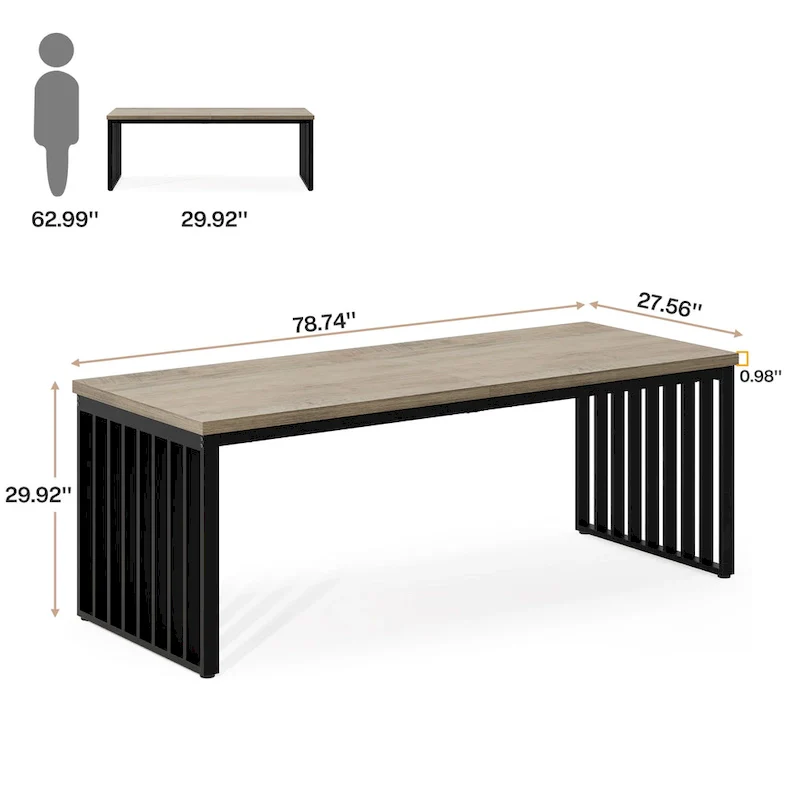 78.74-inch Kitchen Dining Table with Metal Legs