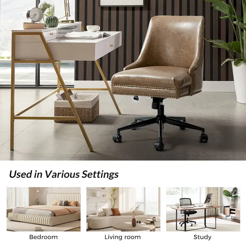 Faux Leather Task Chair with Arms and Nailhead Trim