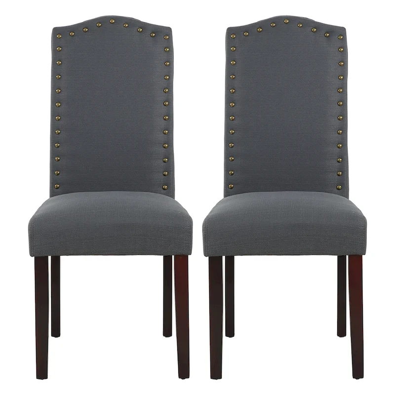 Fabric Upholstered Nailhead Trim Parson Dining Chairs Set of 2