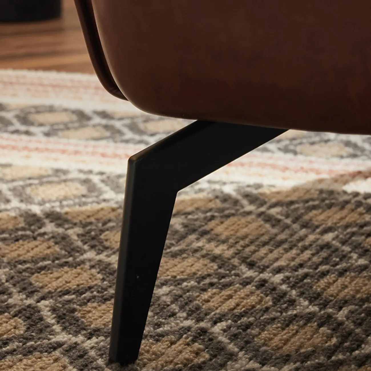 Modern Oiled Leather Tufted Wingback Accent Chair with Arms