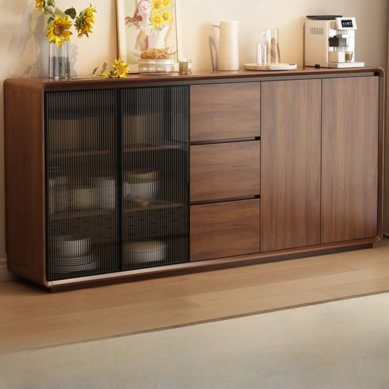 Casual Espresso Wood Sideboard with Drawers