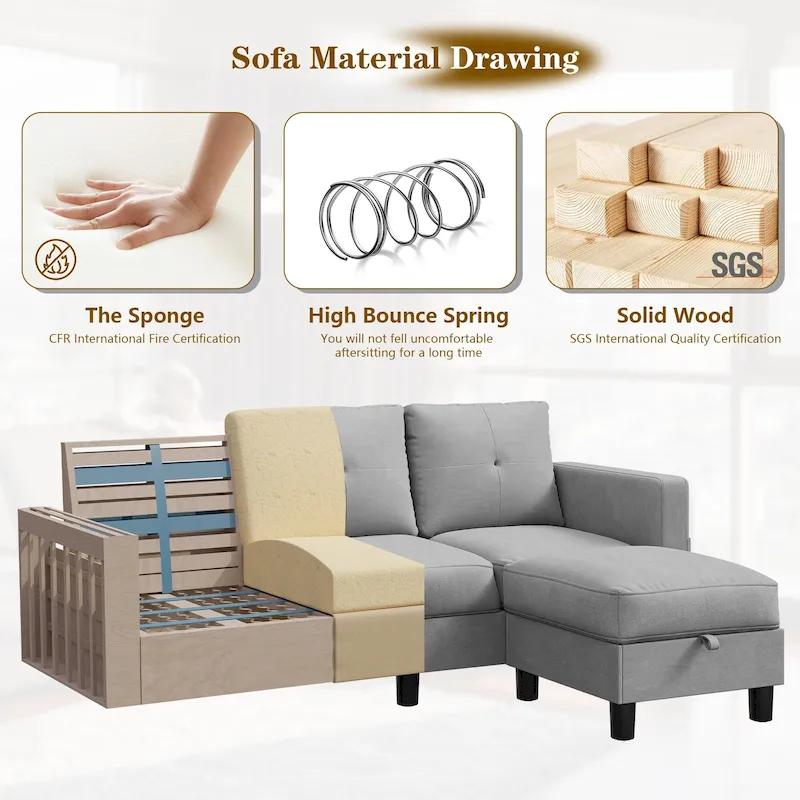 Futzca Modern L-shaped Convertible Sectional Sofa w/ Reversible Chaise