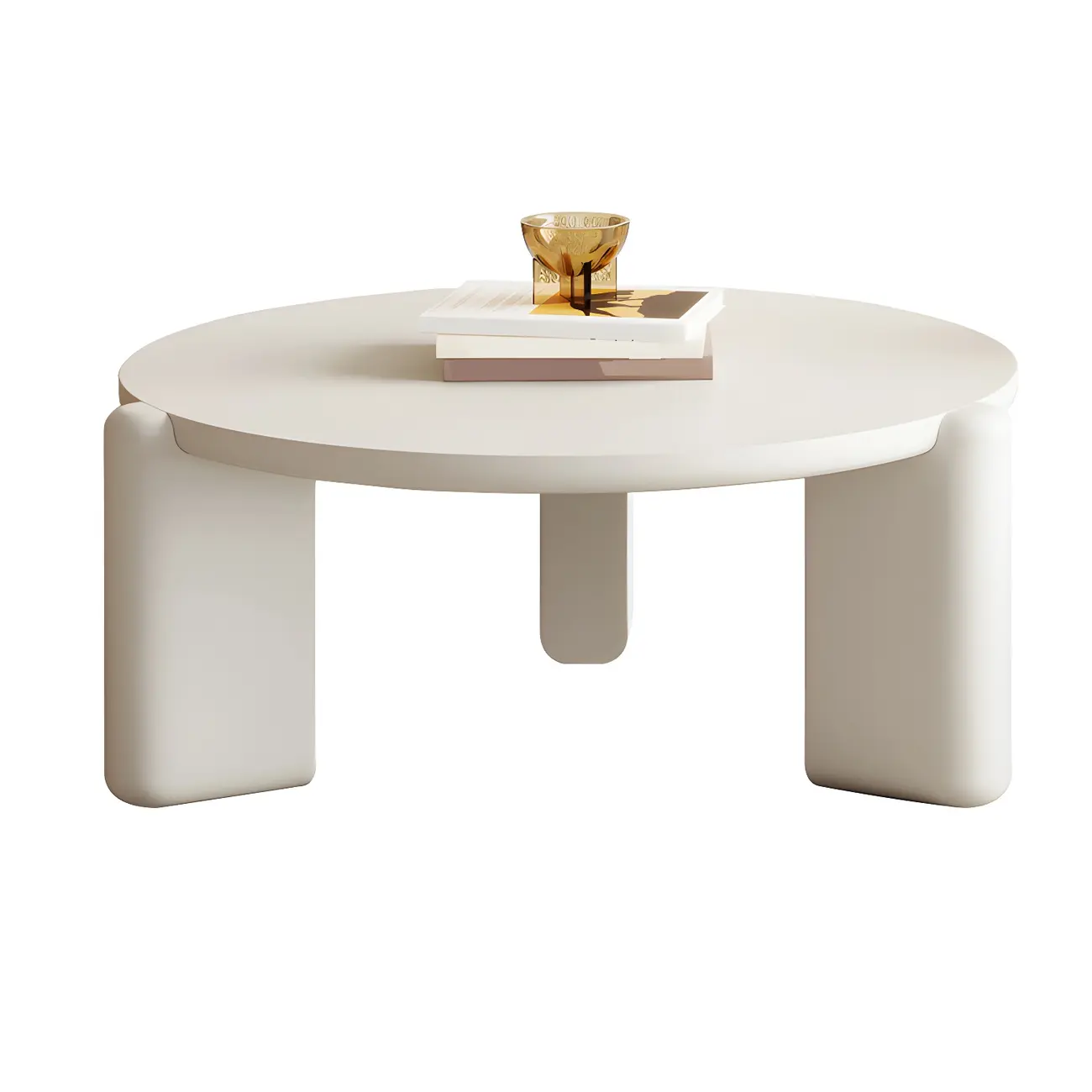 Black White Triple Leg Round Wood Coffee Table