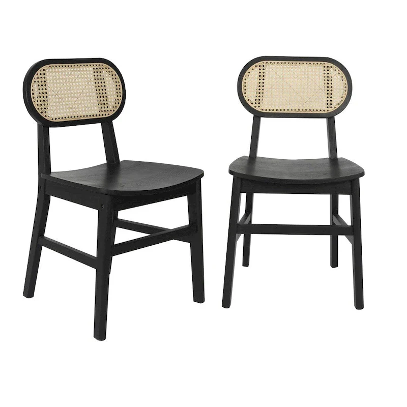 Set of 2 Cane Rattan Dining Chairs with Wood Frame