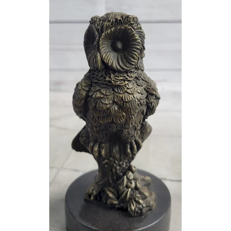 Miniature Bronze Owl Bird Statuette Sculpture Figure Bookend 6 Inches X 3 Inches