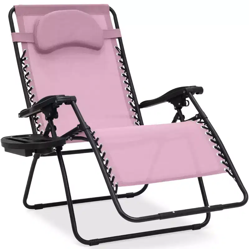 Best Choice Products Oversized Zero Gravity Chair, Folding Outdoor Patio Recliner w/ Cup Holder - Bubblegum Pink