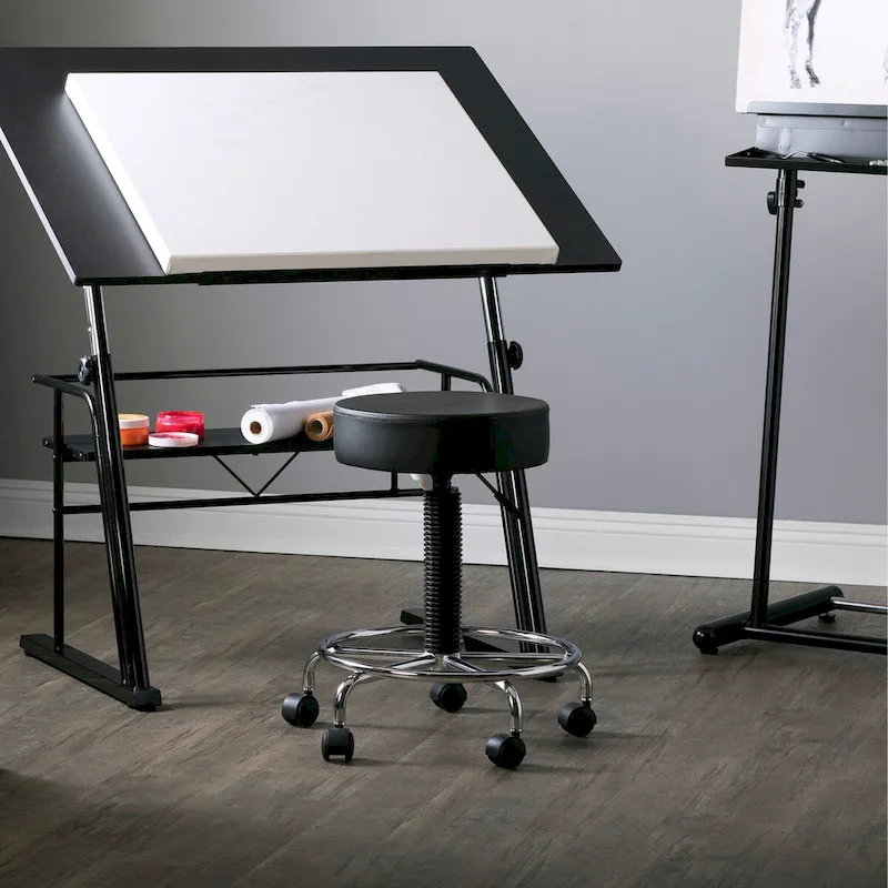 Calico Designs Padded, Rolling, Height Adjustable Stool with Footring