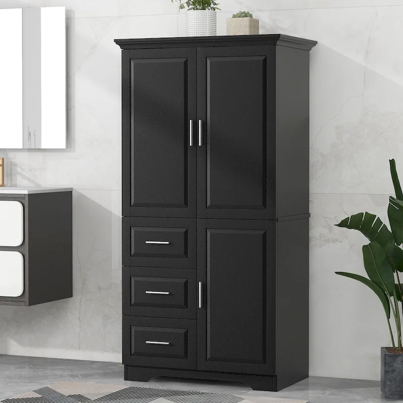 Tall and Wide Storage Cabinet with Doors for Bathroom/Office,Three Drawers - N/A