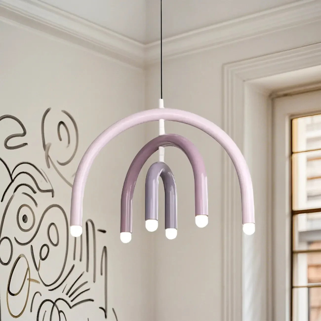 Modern 6-Light LED Chandelier  with Rainbow Shape Design