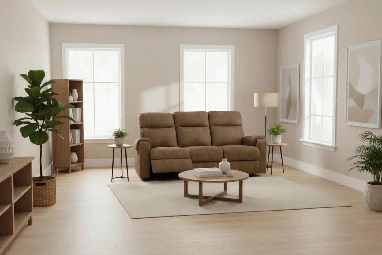 Manual Recliner Sofa – 86 Inch, Classic Foam, Brown Faux Leather