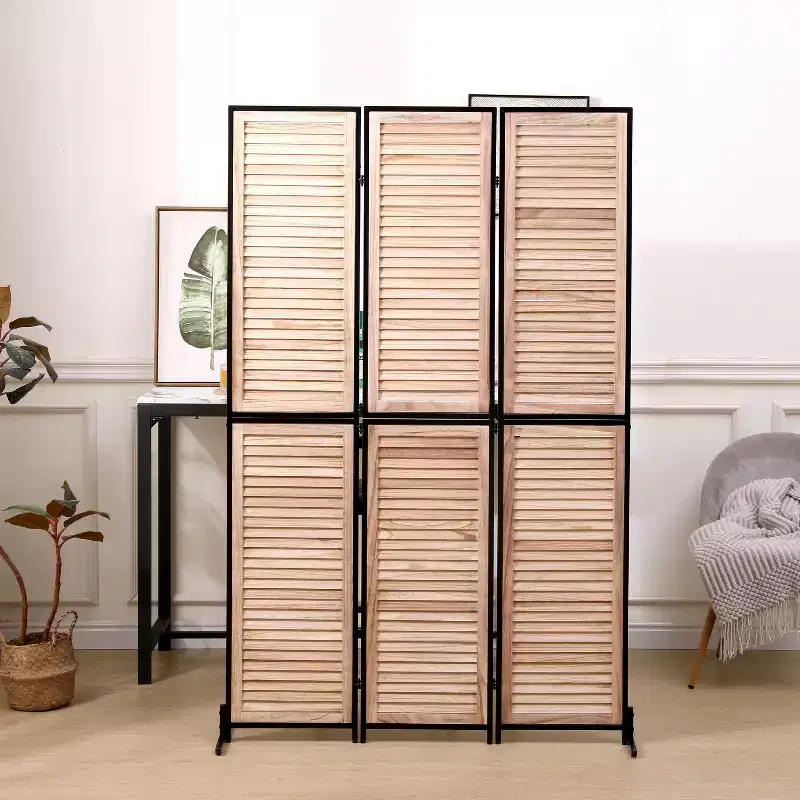 Black / Brown 3-Panel Folding Privacy Screen, 6 ft, Free Standing
