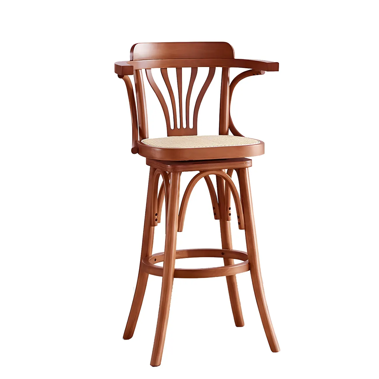 Timeless Square Rattan Wood Low Back Bar Stool in Brown/ Black