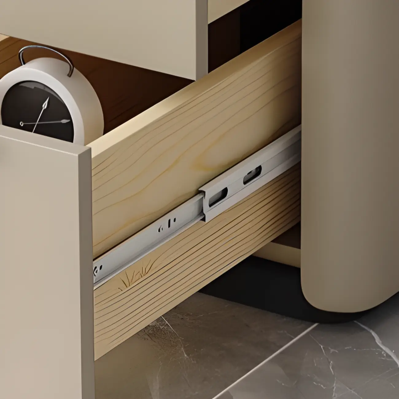 Compact Khaki Stone Top 2-Drawer Wood Block Side Table