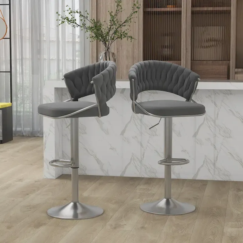 Set of 2 Bar Stool Adjustable Height with Swivel Seat