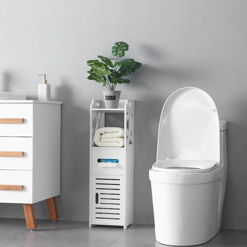 White Free-Standing 3-Tier Bathroom Floor Cabinet - Single Use