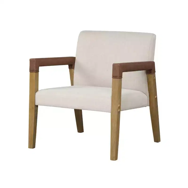 30" Wood and Faux Leather Upholstered Accent Chair Brushed Light Brown/Flax/Chestnut - Nathan James