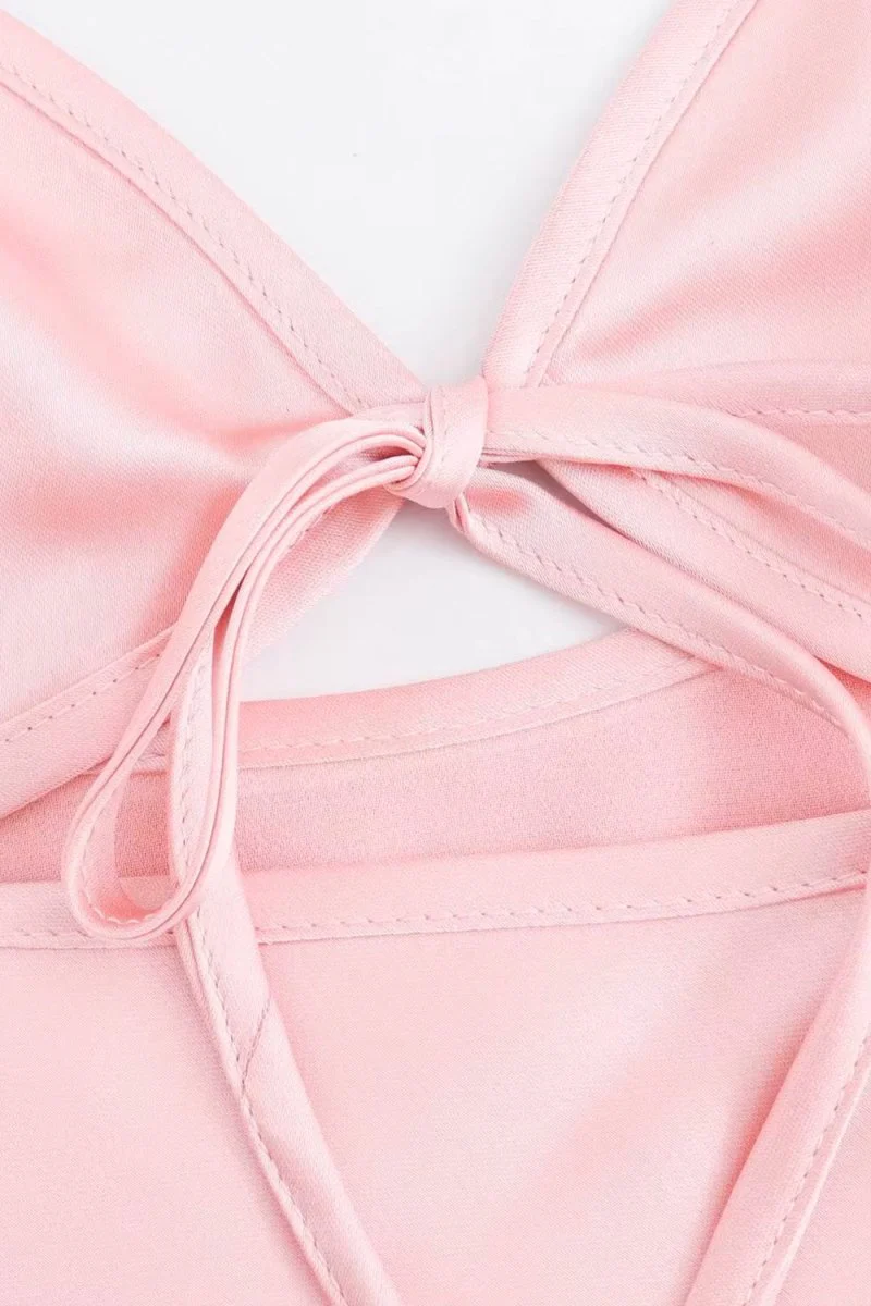 Pink Sheath Spaghetti Straps Satin Long Prom Dresses With Keyhole