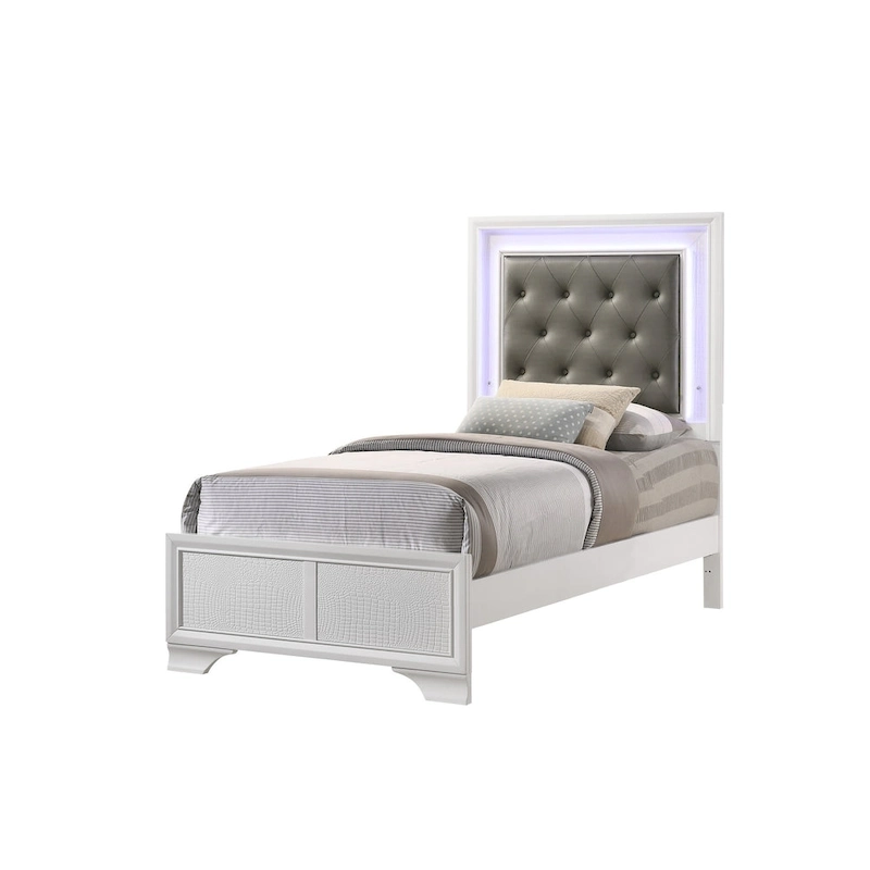 Kym 4 Piece Frost LED Faux Leather Upholstered Tufted Panel Bedroom Set