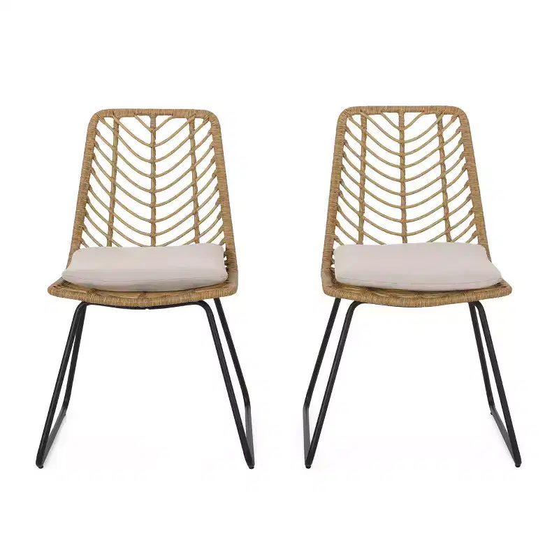 Berrien 2pk Outdoor Wicker Chairs with Cushion - Light Brown/Beige/Black - Christopher Knight Home