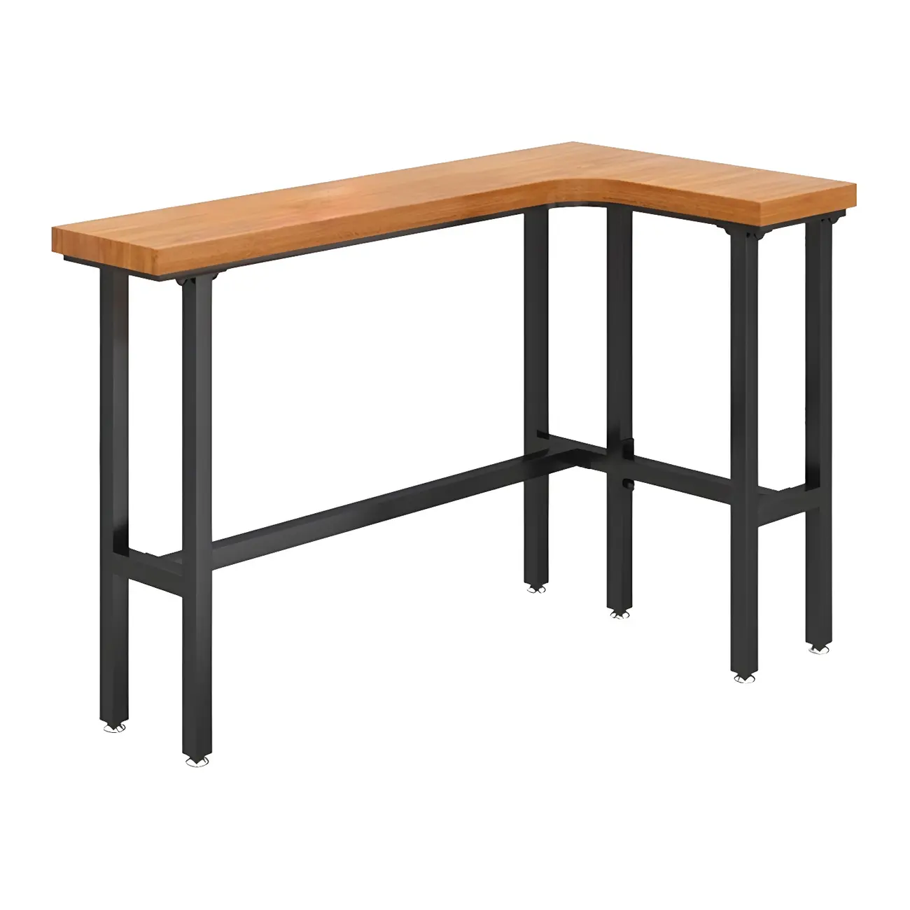 Modern L-Shape Natural Wood Metal Trestle Bar Tables