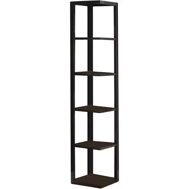 Kings Brand Furniture Wood Wall Corner Bookshelf with 5 Tiers for Living Room Bedroom, Espresso