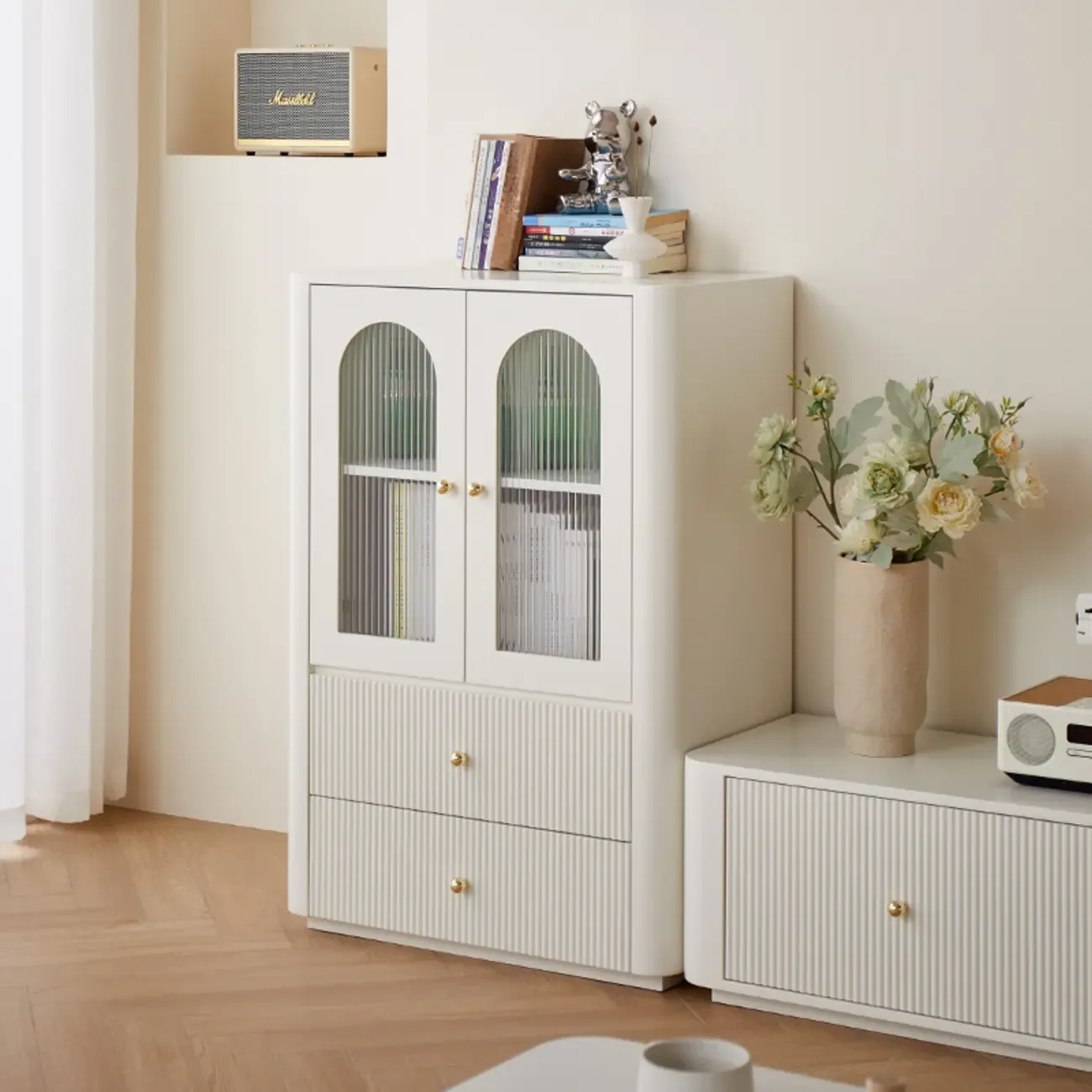 Modern Wooden Glass-panel White Utility Storage Cabinet