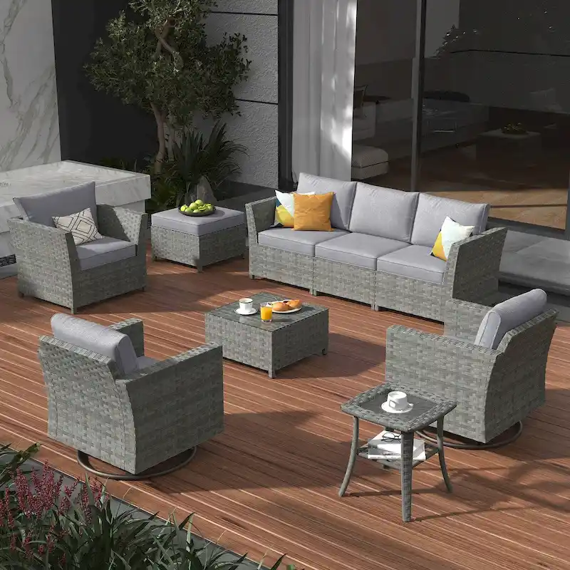XIZZI 9-piece Patio Furniture Sectional Set with Swivel Rocking Chairs