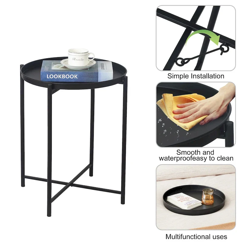 Gold End Table Metal Waterproof Snack Beside Table Accent Coffee Table - 16.9(D)x 16.9(W)x 20.5(H)