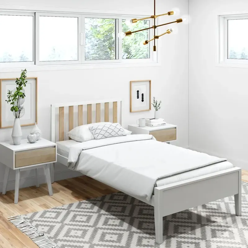 Plank and Beam Scandinavian Twin Size Bed with Slatted Headboard
