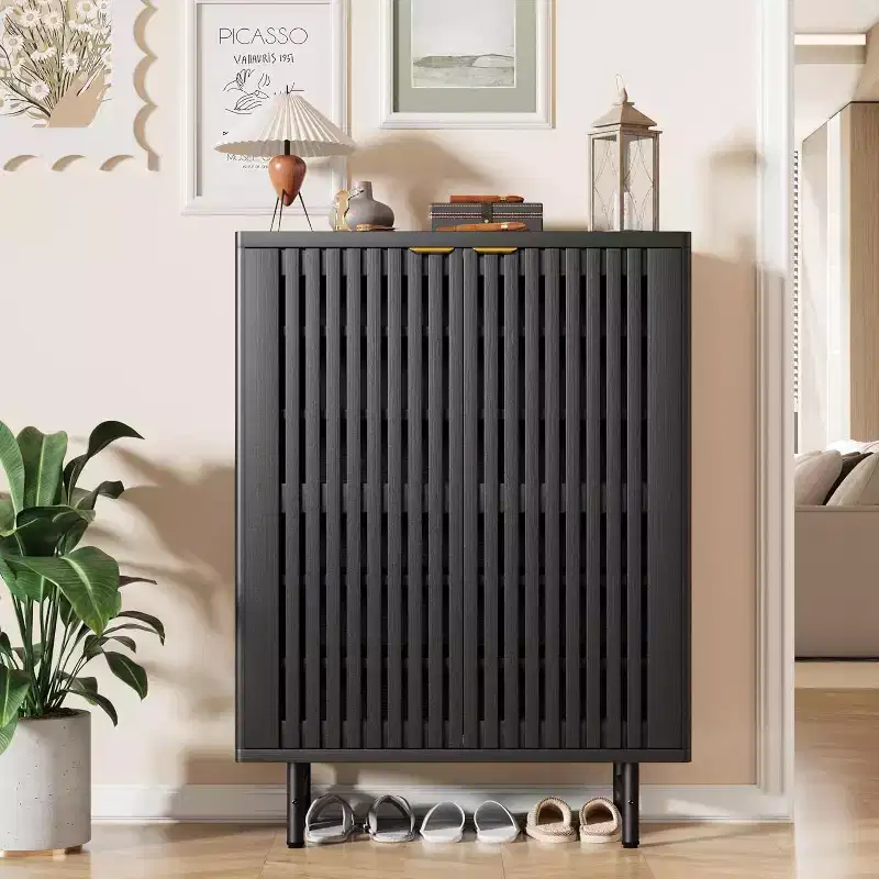 GustoWave 6-Tier Farmhouse Rattan Shoe Storage Cabinet for Entryway Foyer Hallway