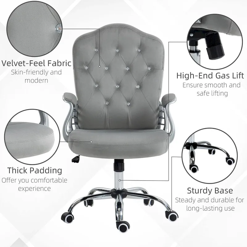 Vinsetto Home Office Chair,Velvet Computer Chair,Button Tufted Desk Chair with Swivel Wheels,Adjustable Height,and Tilt Function