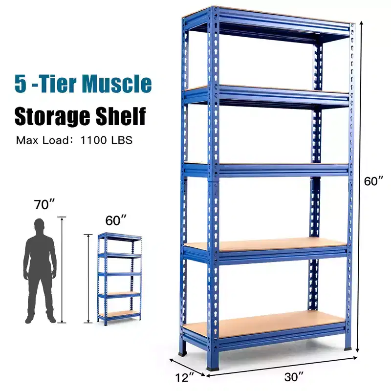 Costway 2PCS 5-Tier Metal Storage Shelves 60''Adjustable Shelves Silver\Gray\ Blue