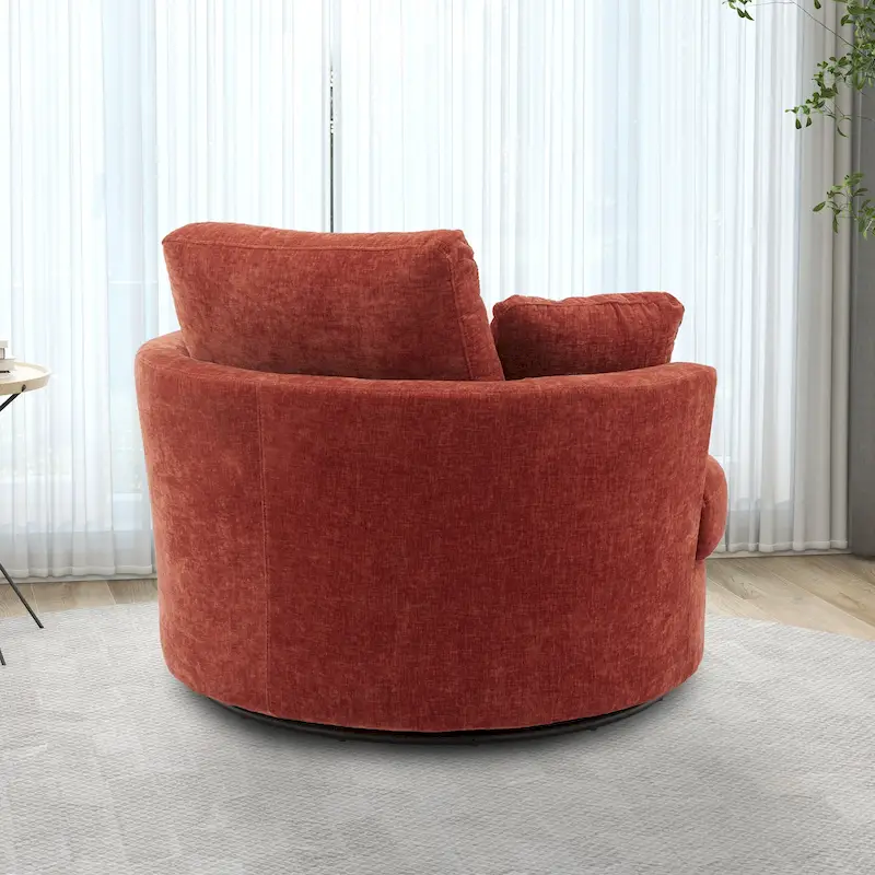 Upholstered Swivel Barrel Armchair Club Chair With Metal Base