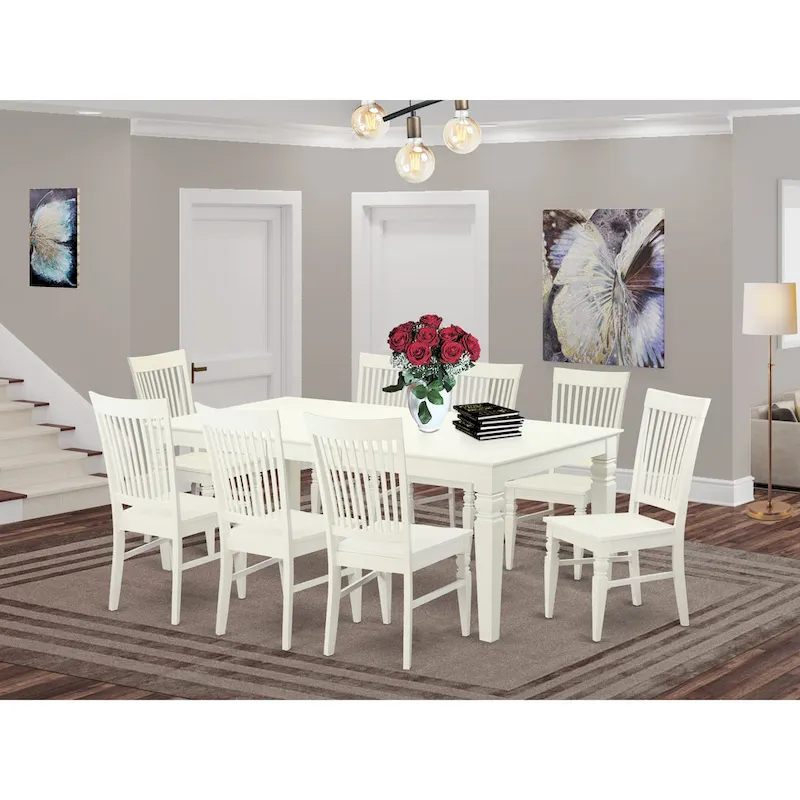 East West Furniture Dining Table Se- A Rectangle Dining Room Table and Wood Seat Chairs, Linen White (Pieces Options)