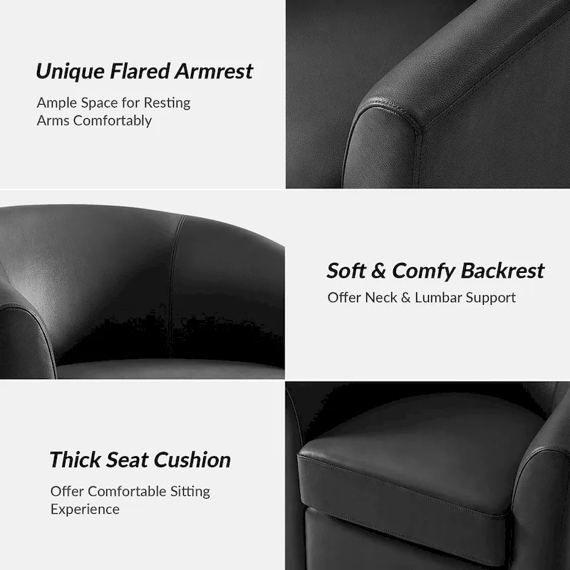 Swivel Barrel Chair, Modern Style, Genuine Leather – Brown / Sage / Camel, Single