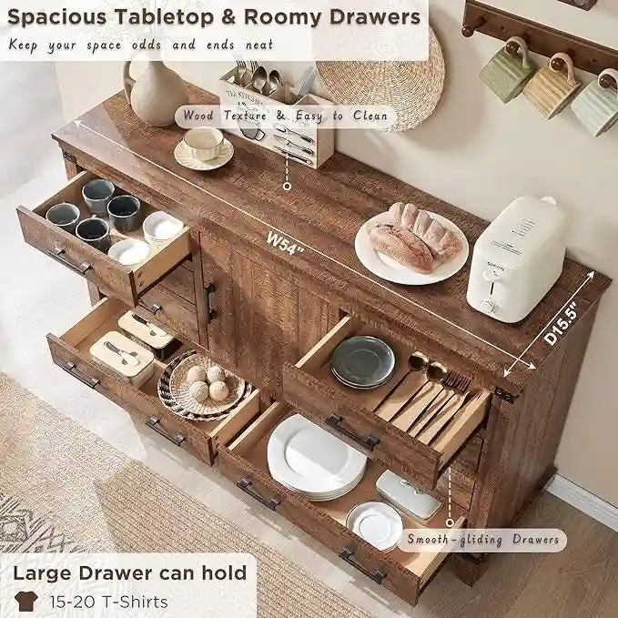 Farmhouse 8 Drawer Dresser, Wood Long Chest of Drawers, Closet Dresser