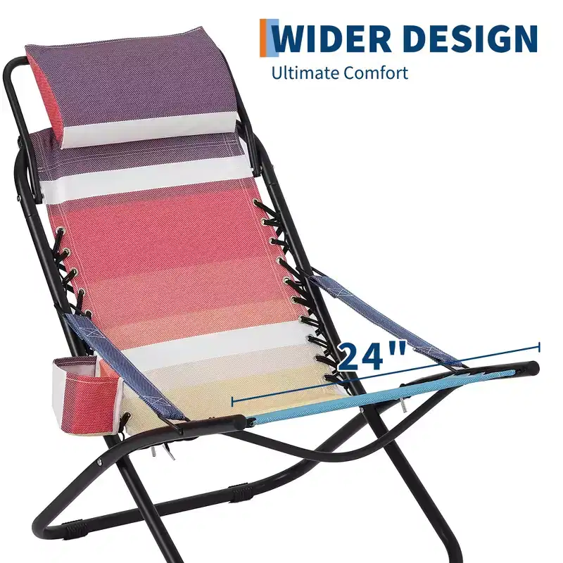 Camping Chair, Portable Beach Chair, Flip Headrest Chair, Adjustable Headrest Chair, for Beach, Courtyard, Picnic