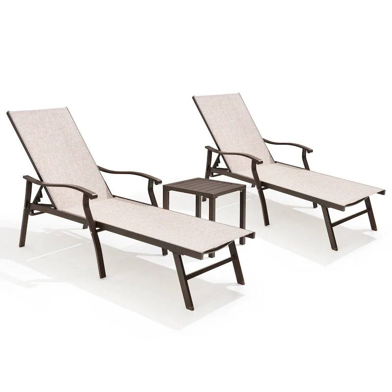 Pool Sunlounger Chaise Lounge Set with 2-piece Lounge Chairs and Side Table - See Picture