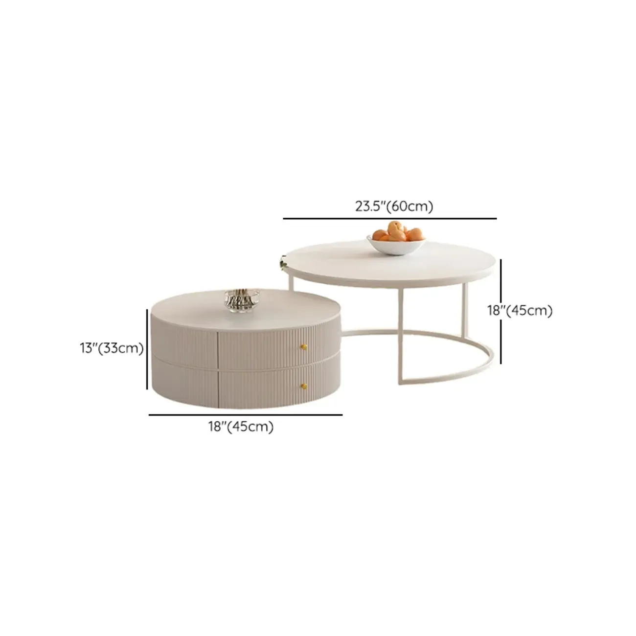 White Round Wheeled Round Wood Drawer Coffee Table