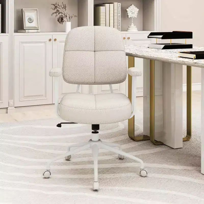 Costway Home Office Chair Leathaire Upholstered Task Chair with Cushioned Back & Armrests Brown/Beige