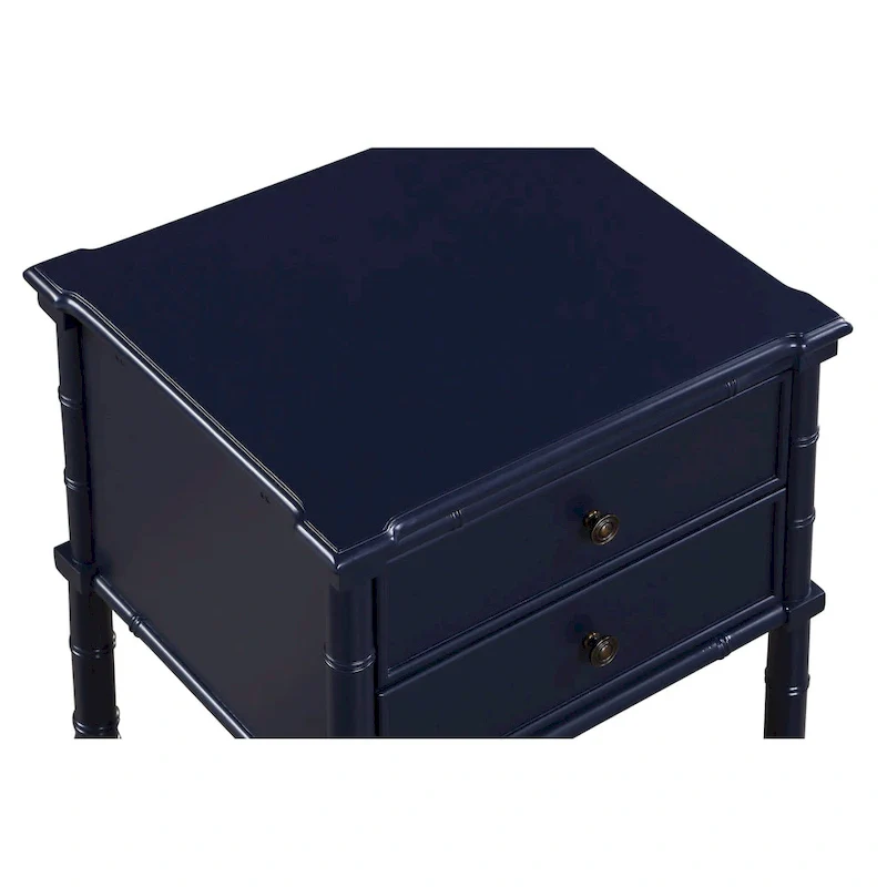 2-Drawer Nightstand with Carved Bamboo-Style Legs – Dove Grey / Midnight Blue / White / Vintage Green